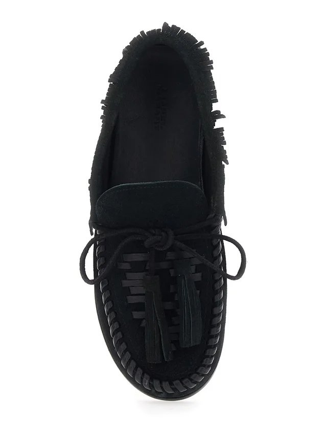 Isabel marant 'Fitza' Black Loafers with Fringed Details and Bow on the Front in Suede for Women in Black 100% Calf, photo 8 of 8 from Gaudenzi Boutique