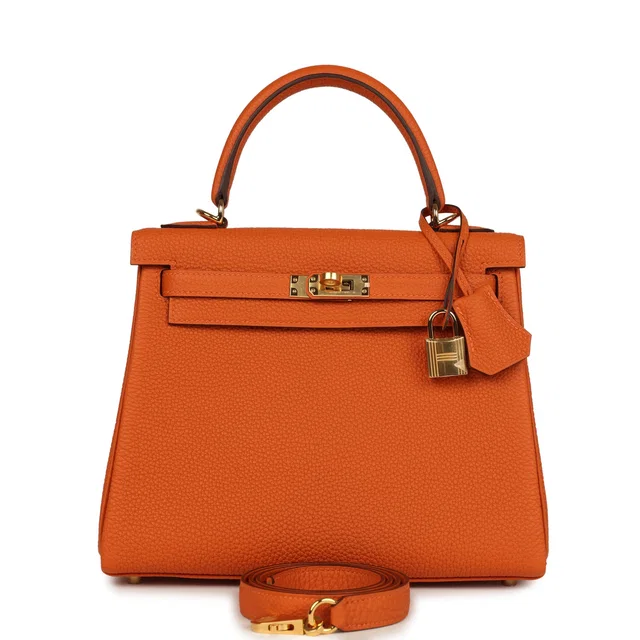Hermès Special Order (HSS) Kelly Retourne 25 Orange Verso Togo Gold Hardware in Orange Togo leather from Madison Avenue Couture