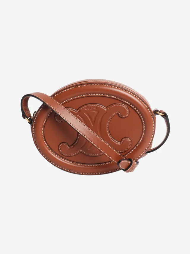 Celine Brown Triomphe Oval crossbody bag in Brown Leather from Sign of the Times