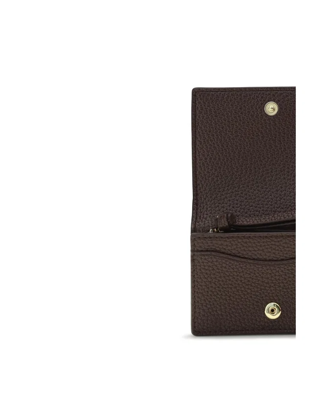 GANNI Grained Leather Flap Card Holder — Brown Recycled Polyester Wallets & Purses in Brown Caviar leather from HEWI