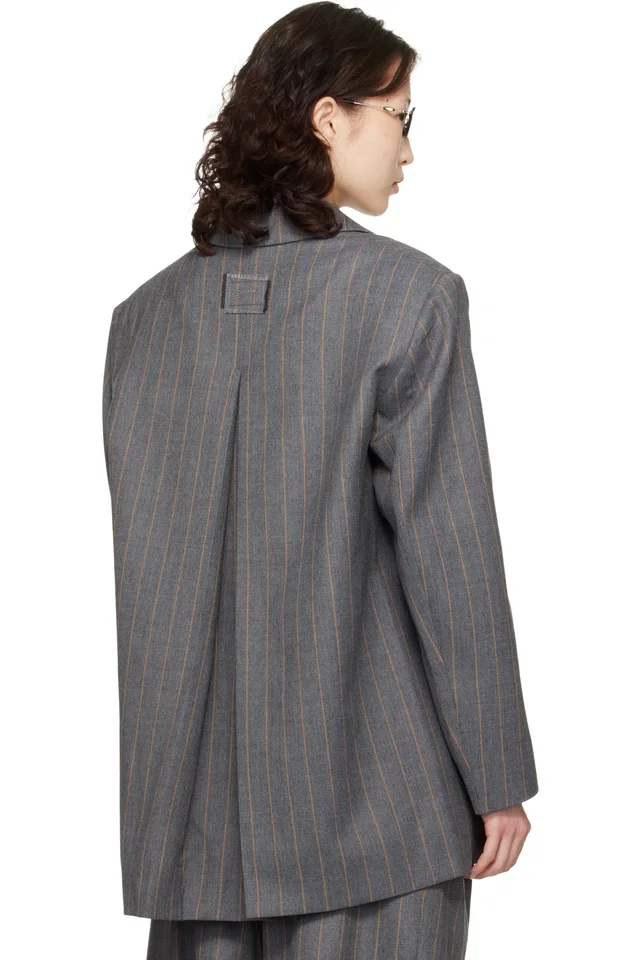 GANNI Gray Stripe Wool Blazer, photo 3 of 4 from SSENSE