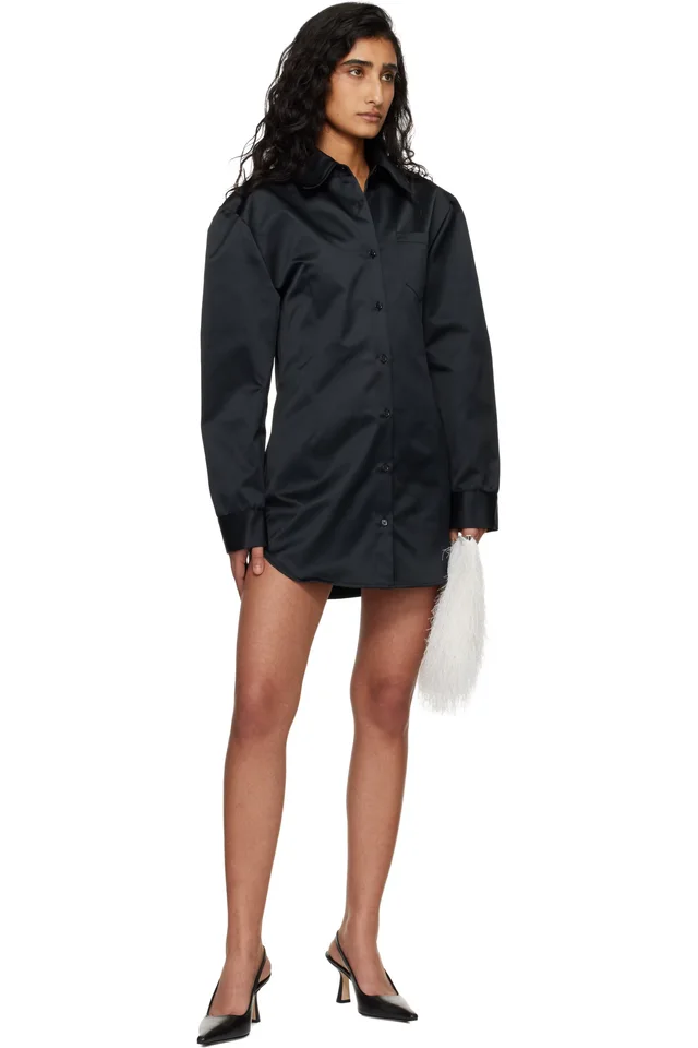 The Frankie Shop Black Akita Satin Cinched Shirt Minidress, photo 4 of 4 from SSENSE