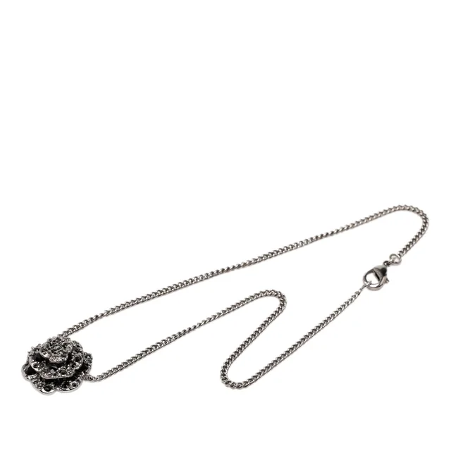 Silver Chanel CC Brass Strass Camellia Pendant Necklace in Silver from Designer Revival, photo 1 of 1