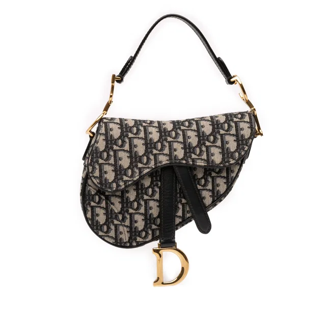 Blue Dior Mini Oblique Canvas Saddle Bag Satchel in Blue Canvas from Designer Revival