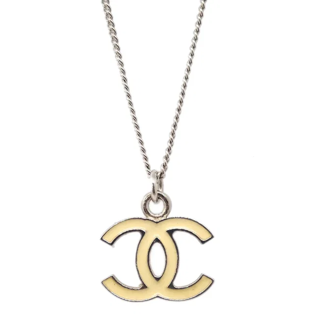 Chanel Chain Necklace Silver White 07V in White from AMORE Vintage Tokyo