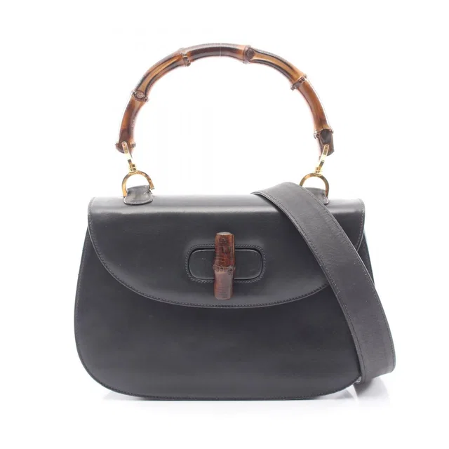 Gucci Handbag Vintage Bamboo 2-Way 000 46 Navy Leather Shoulder Bag in Navy Leather from The Reluxe