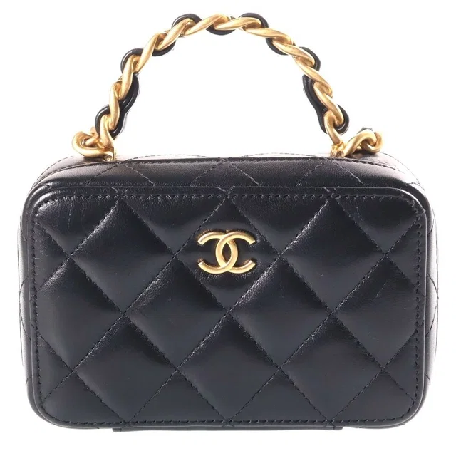 Chanel Small Vanity Chain Shoulder Bag Black in Black from The Reluxe