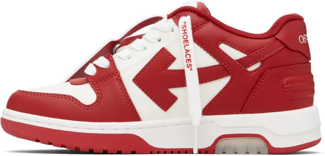Off-White Red & White 'Out Of Office' Calf Leather Sneakers, photo 3 of 4 from SSENSE