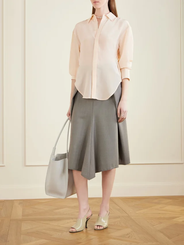 VICTORIA BECKHAM Pleated wool midi skirt in Grey, photo 2 of 2 from NET-A-PORTER (Canada)