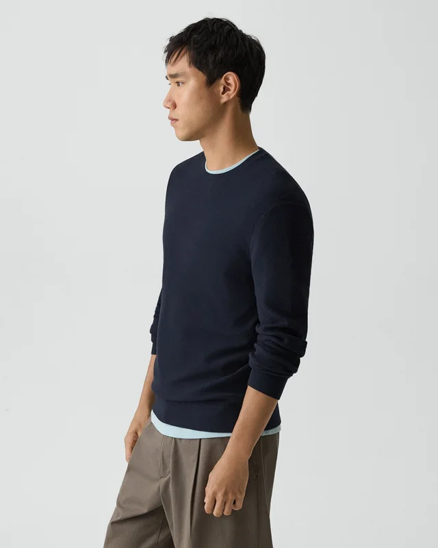 Theory Riland Crewneck Sweater in Light Bilen in DARK ECLIPSE 62% Viscose, 38% Polyester; Exclusive Of Elastic, photo 2 of 12 from Theory