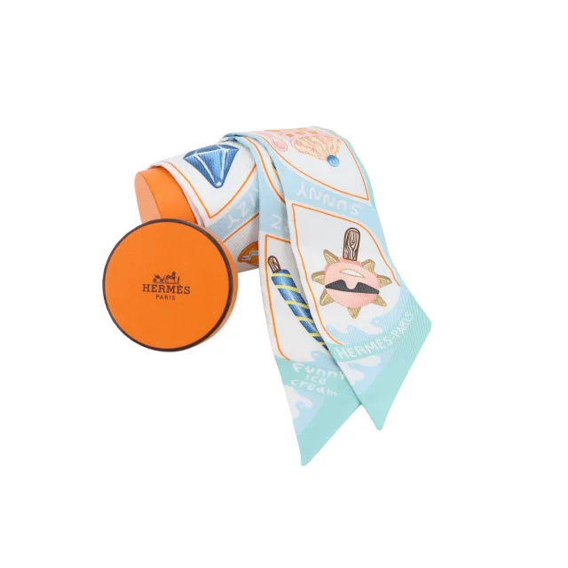 Hermès Twilly Funny Ice Cream Blue in White Silk from Ginza Xiaoma, photo 4 of 4