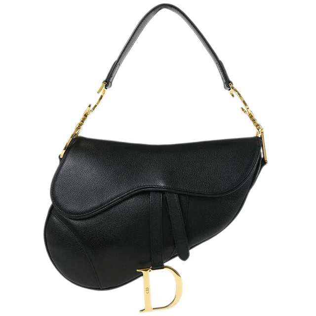 Dior 2001 Black Leather Saddle Handbag in Black Leather from AMORE Vintage Tokyo