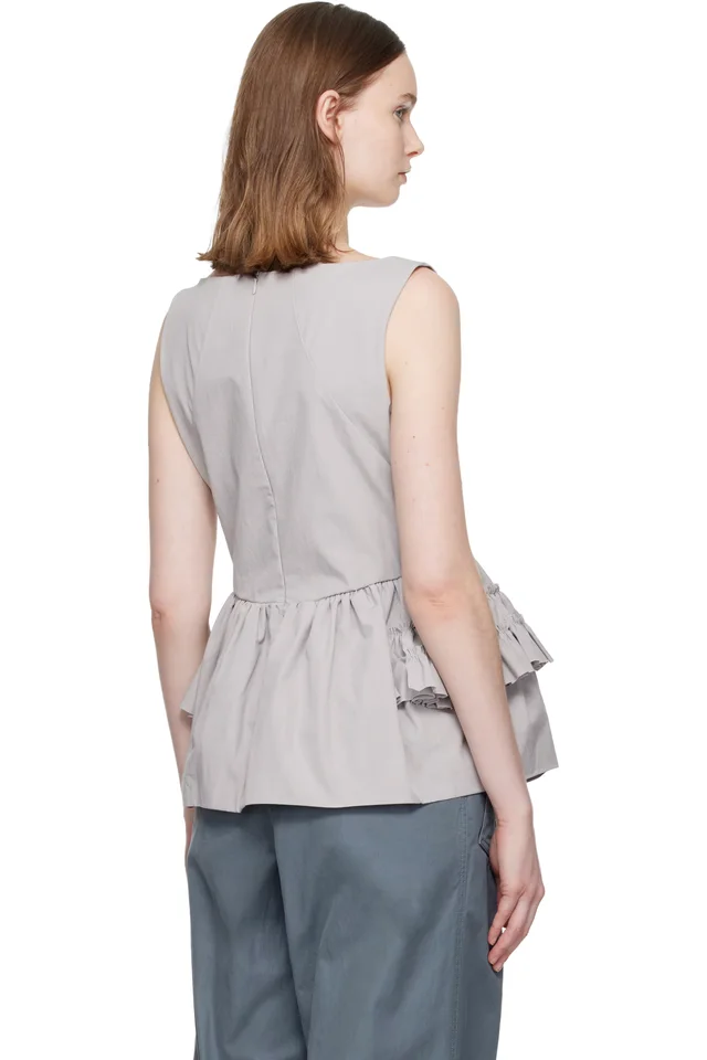 Dries Van Noten Gray Ruffled Top, photo 3 of 4 from SSENSE