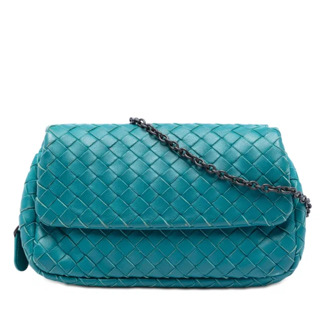 Blue Bottega Veneta Mini Nappa Intrecciato Expandable Chain Crossbody in Blue Nappa leather from Designer Revival