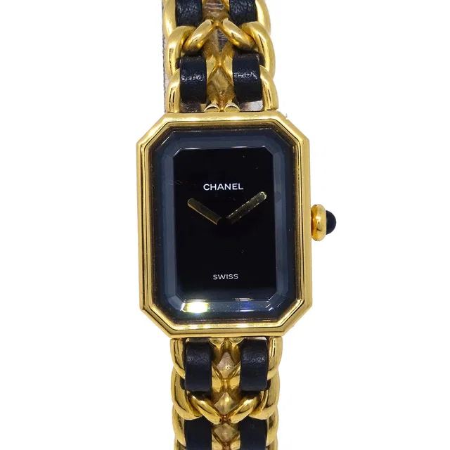 Chanel Premiere Watch Gold Black #XL in Black Leather from AMORE Vintage Tokyo