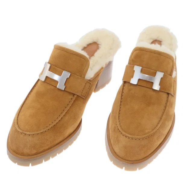 Hermès Flore 60 Flor Suede Leather Shearling Sandals Camel Brown in Brown Suede from The Reluxe
