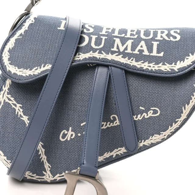 Dior Cotton Canvas Embroidered Les Fleurs Du Mal Saddle Bag Blue in Blue Canvas from FASHIONPHILE, photo 7 of 9