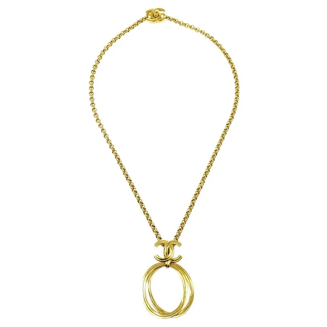 Chanel 1996 Oval Hoop Turnlock Necklace Gold in Gold from AMORE Vintage Tokyo