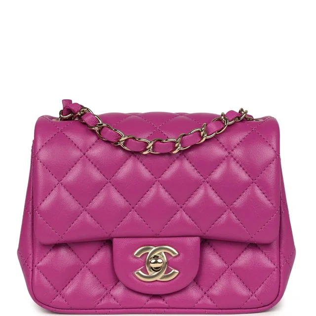 Chanel Mini Square Flap Bag Purple Lambskin Gold Hardware in Purple Lambskin from Madison Avenue Couture