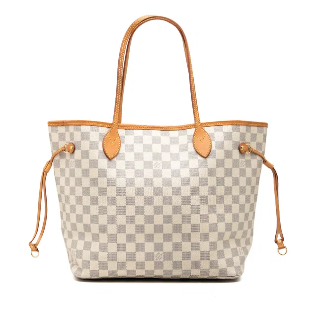 White Louis Vuitton Damier Azur Neverfull MM Tote Bag in White Canvas from Designer Revival