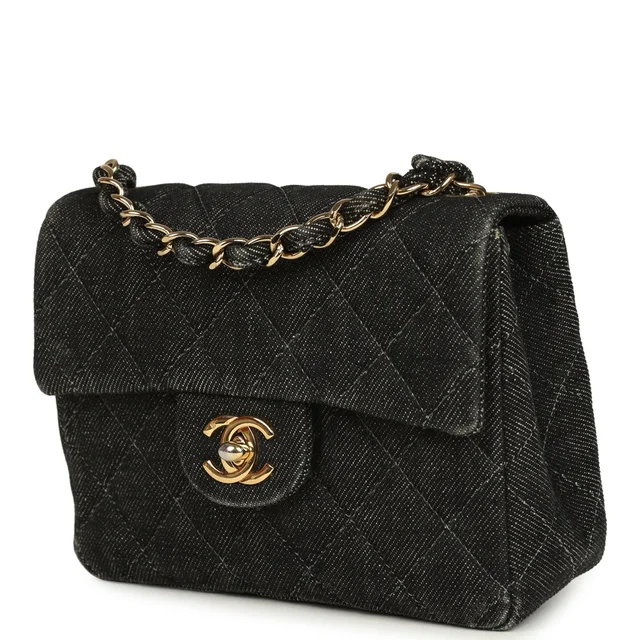 Chanel Vintage Mini Square Flap Bag Black Denim Gold Hardware in Black Denim from Madison Avenue Couture, photo 2 of 2