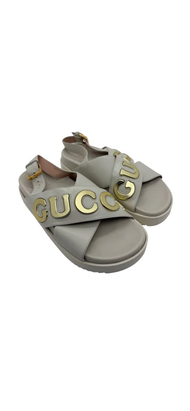 Gucci Logo Sandals Cream Sz36 in White from Luxury Promise