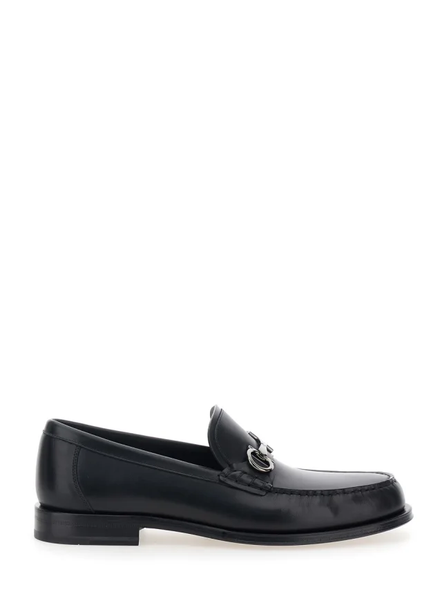 Ferragamo Black Loafers with Gancini Metal Detail on the Front in Leather Man in Black 100% Calf from Gaudenzi Boutique, photo 1 of 1