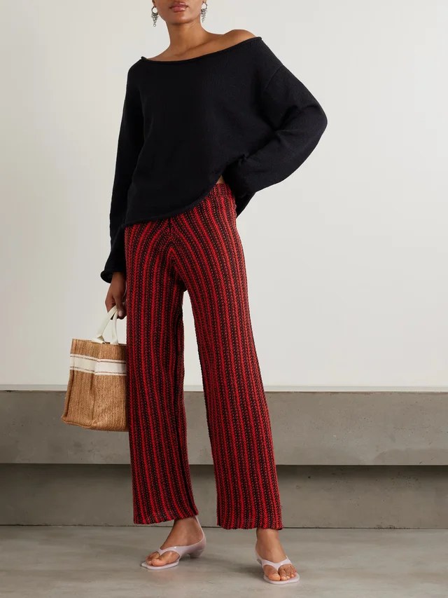 THE ELDER STATESMAN Nora Lite open-knit cotton wide-leg pants in Red, photo 2 of 2 from NET-A-PORTER (Canada)
