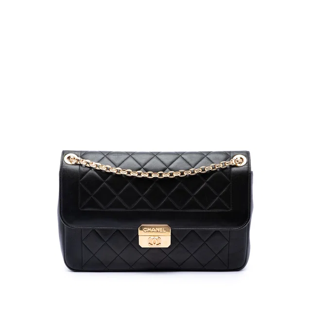 Black Chanel Large Lambskin Chic With Me Flap Crossbody Bag in Black Lambskin from Designer Revival