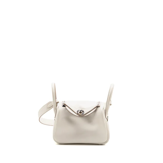 Hermès Mini Lindy Swift gris pale / gris Meyer SHW stamp B in Grey Swift leather from EMIER
