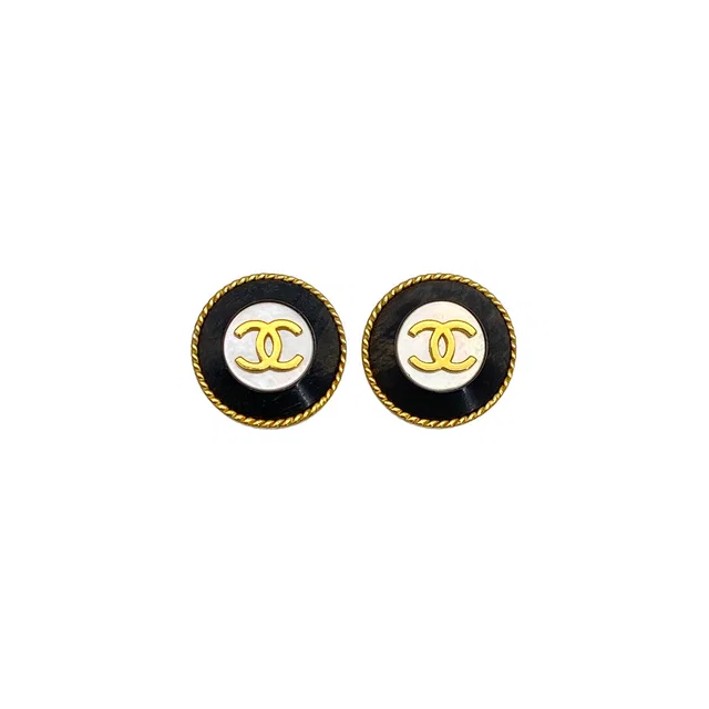 Chanel Vintage Earrings Cocomark Round Accessory Black 95A in Black from Luxury Promise