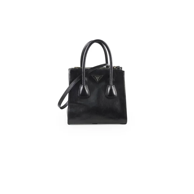 Prada Twin Pocket Tote Black in Black Leather from The Purse Affair