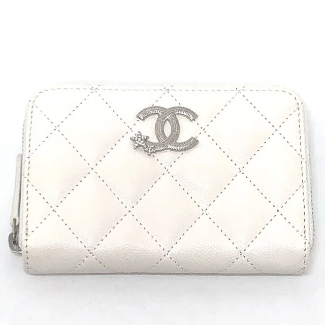 Chanel Long Wallet Star CC Logo Caviar Leather White in White Caviar leather from The Reluxe