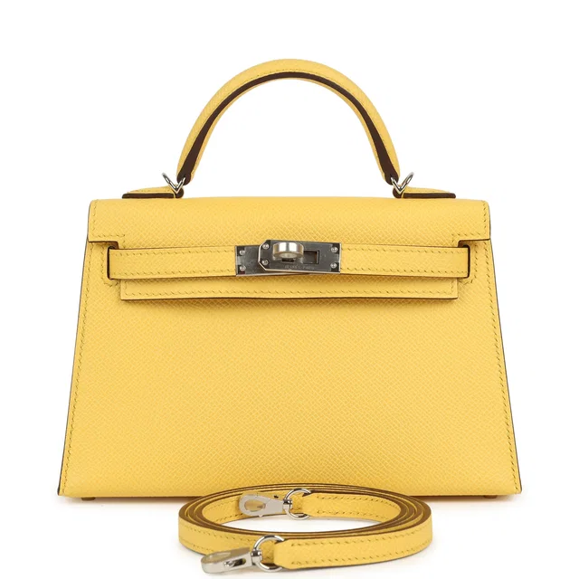 Hermès Kelly Sellier 20 Jaune Mango Epsom Palladium Hardware in Yellow Epsom leather from Madison Avenue Couture