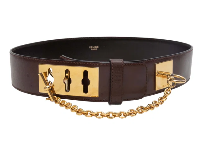 Brown Celine Mantel Chain Belt Size 70 in Brown Leather from Designer Revival