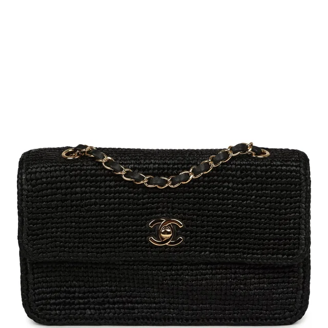 Chanel Small Flap Bag Black Braided Raffia Gold Hardware in Black Raffia from Madison Avenue Couture