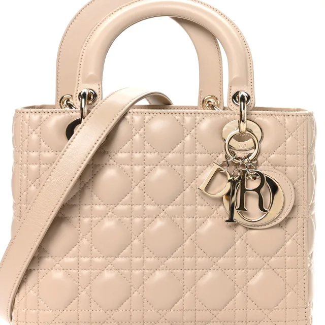 Cannage Medium Lady Dior Powder Beige in Beige Lambskin from FASHIONPHILE, photo 7 of 9
