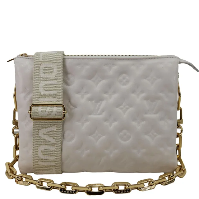 Louis Vuitton Coussin PM Monogram Embossed Leather Shoulder Bag White in White Leather from Dallas Designer Handbags