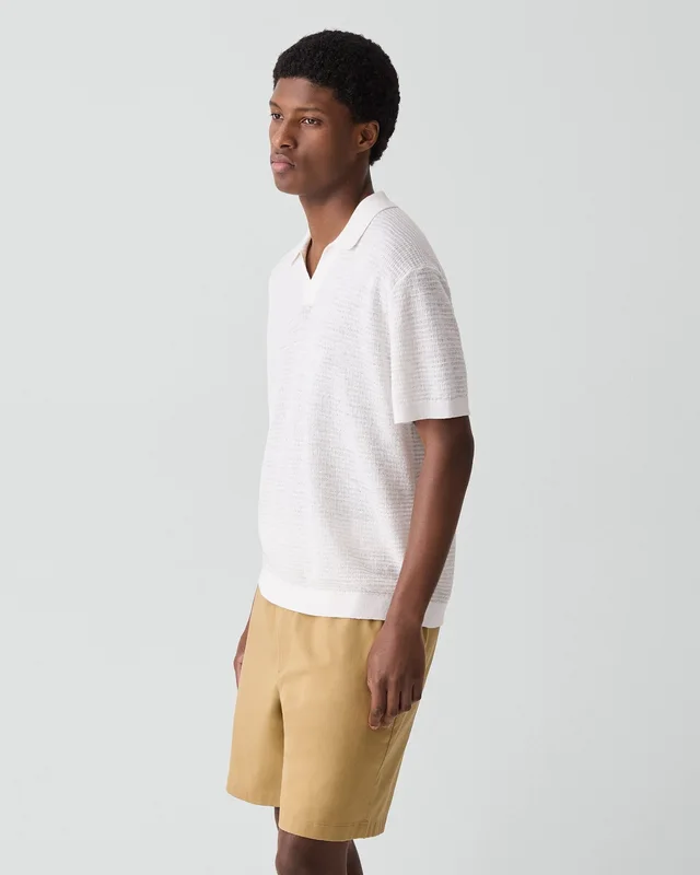 Theory Brenan Polo Shirt in Pacific Linen in WINTER IVORY 65% Linen, 23% Cotton, 12% Polyester; Exclusive Of Elastic, photo 2 of 12 from Theory