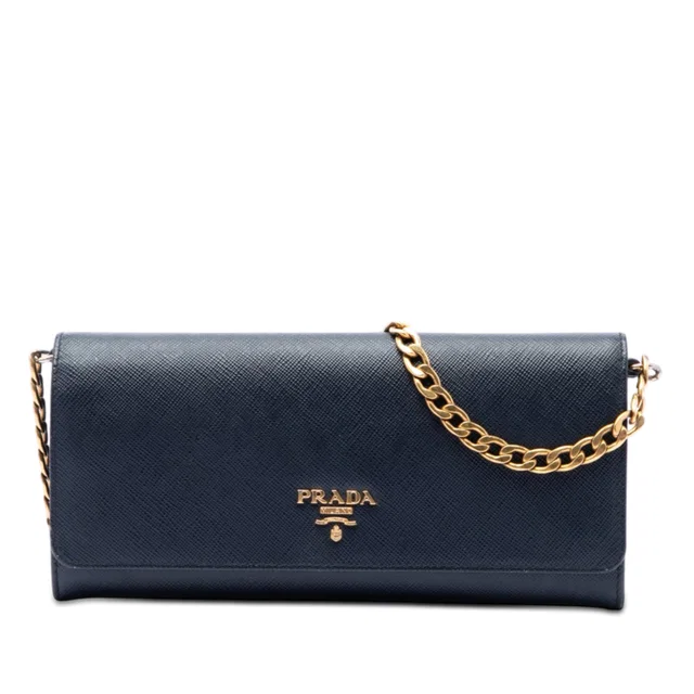 Blue Prada Saffiano Lux Wallet On Chain Crossbody Bag in Blue Saffiano leather from Designer Revival