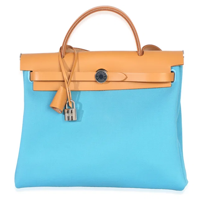Hermès Bleu Azteque Toile Vache Hunter Herbag Zip 31 Pm Phw Blue Canvas Handbag in Blue Canvas from HEWI