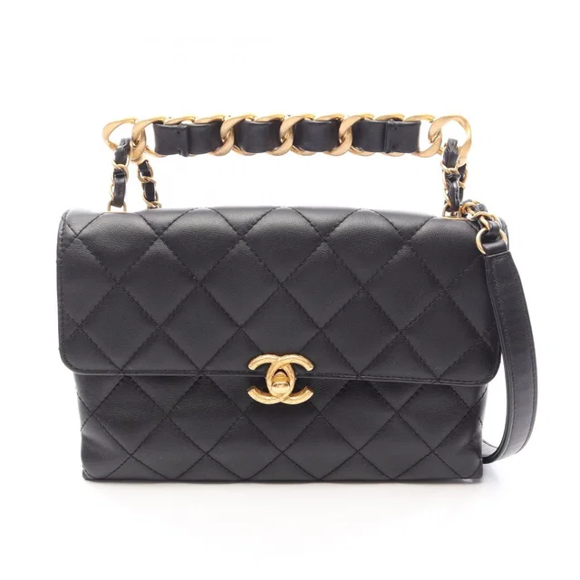 Chanel Shoulder Bag Quilted Small Flap Black Leather 2-Way Chain in Black Leather from The Reluxe