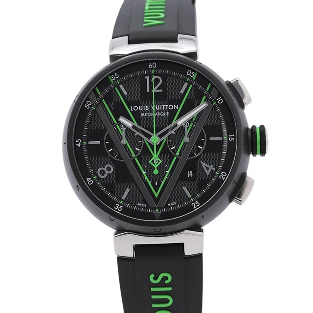 Louis Vuitton Tambour Chronograph Damier Graphite Lace W46mm Stainless Steel Rubber Black DialQA130 in Black from GALLERY RARE