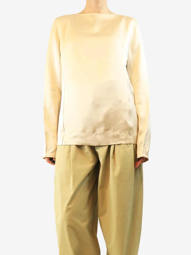 TOTEME Ecru satin long sleeve top - size UK 10 in Satin from Sign of the Times