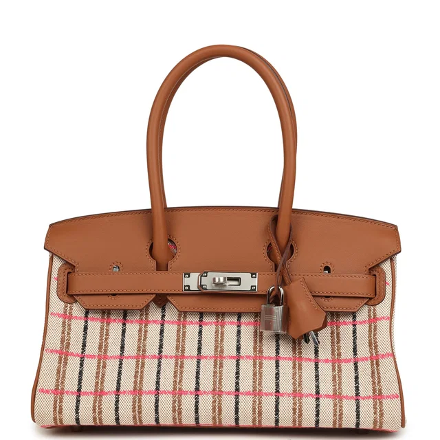 Hermès Shoulder Birkin Light 29 Multicolor Toile and Gold Swift Palladium Hardware in Gold Swift leather from Madison Avenue Couture