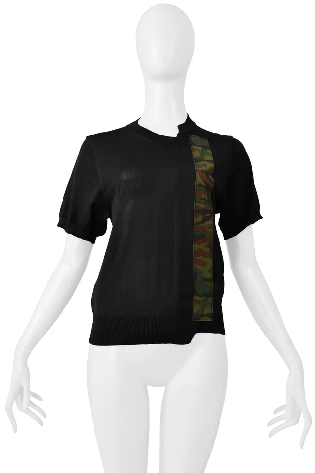 Comme des Garçons Black Sweater With Camo Stripe 2001 in Black from Resurrection Vintage