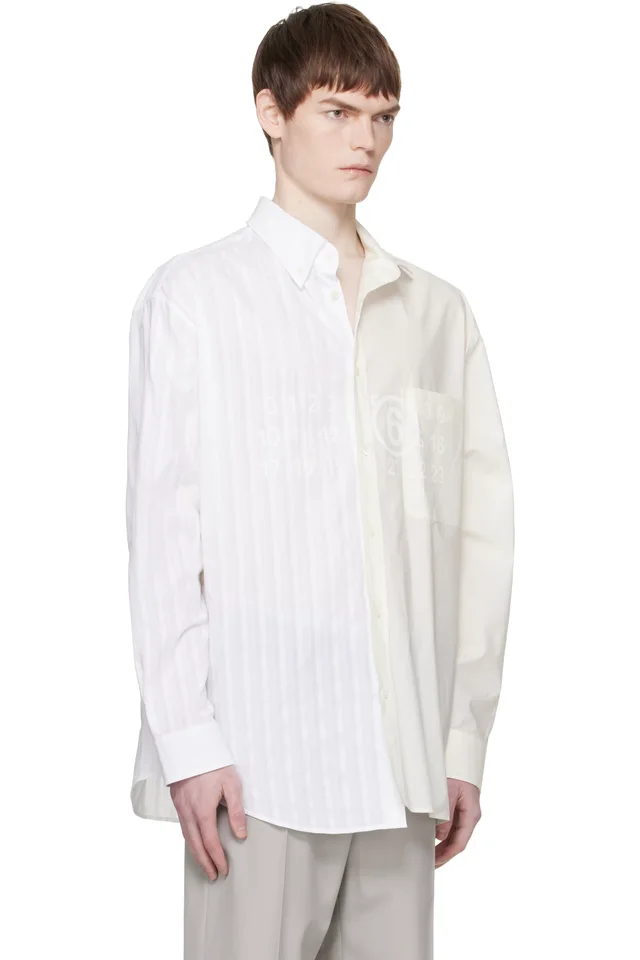 MM6 Maison Margiela Off-White & Blue Numeric Asymmetric Shirt, photo 2 of 4 from SSENSE