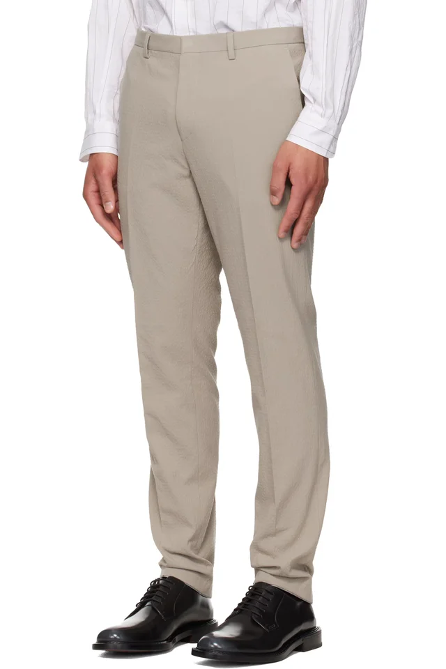 Hugo Taupe Three-Piece Extra-Slim-Fit Stretch-Cotton Seersucker Suit, photo 4 of 6 from SSENSE