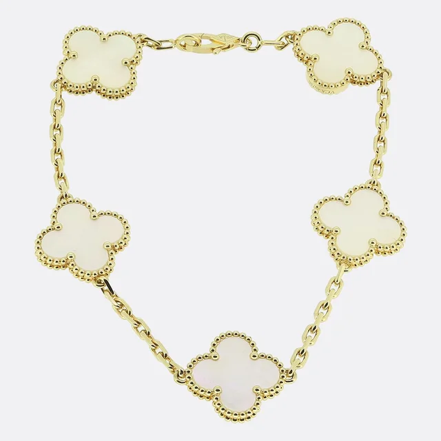 Van Cleef & Arpels Vintage Alhambra Five Motif Mother of Pearl Bracelet from The Vintage Jeweller