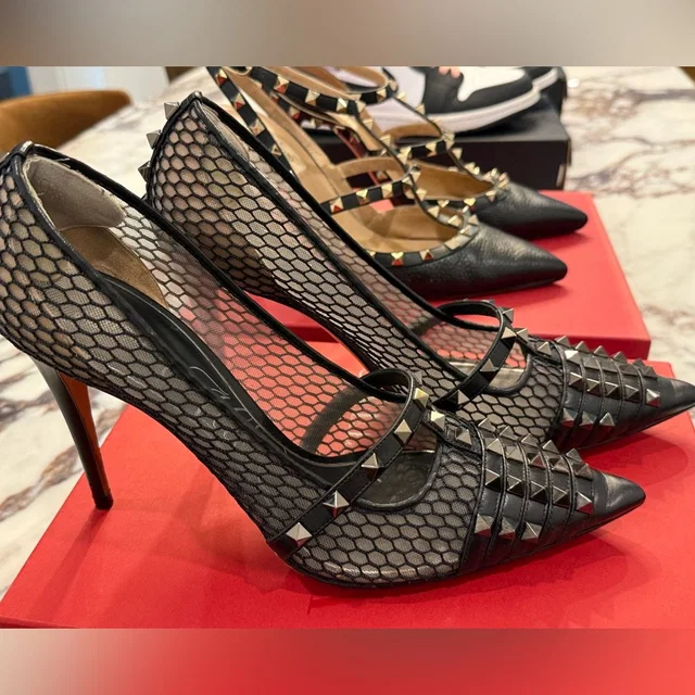 Valentino Garavani Mesh Rockstud Pointed-Toe Pumps in black from Poshmark